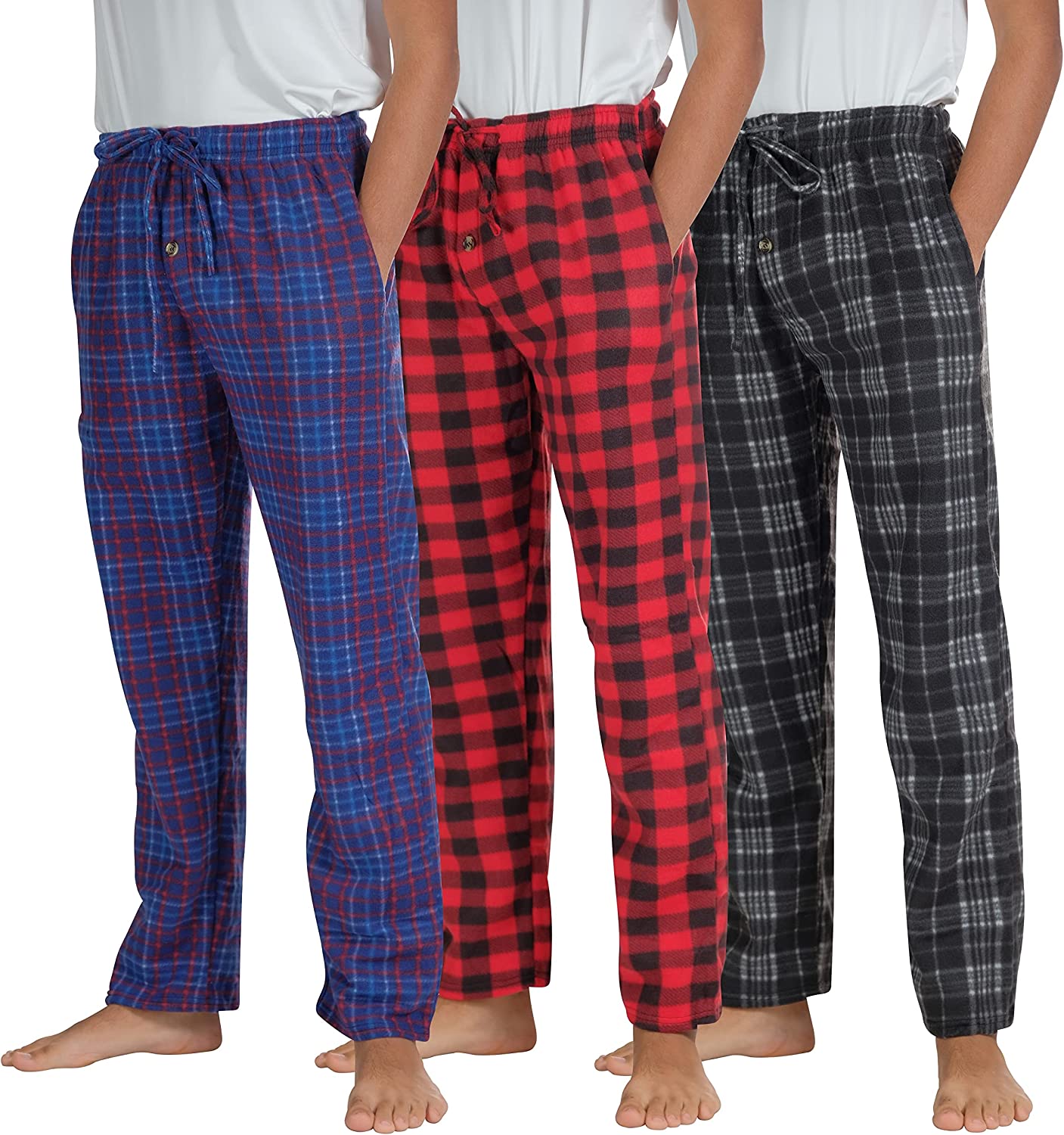 Real Essentials 3 Pack Boys Pajama Pants Super Soft Fleece PJ Lounge Bottoms for Kids