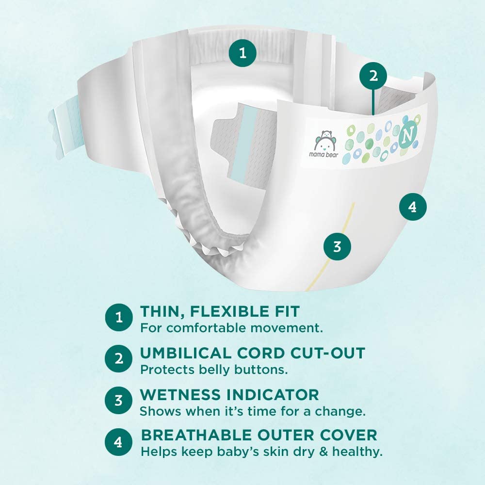 Amazon Brand - Mama Bear Gentle Touch Diapers， Hypoallergenic， Size 1， 196 Count (4 packs of 49)