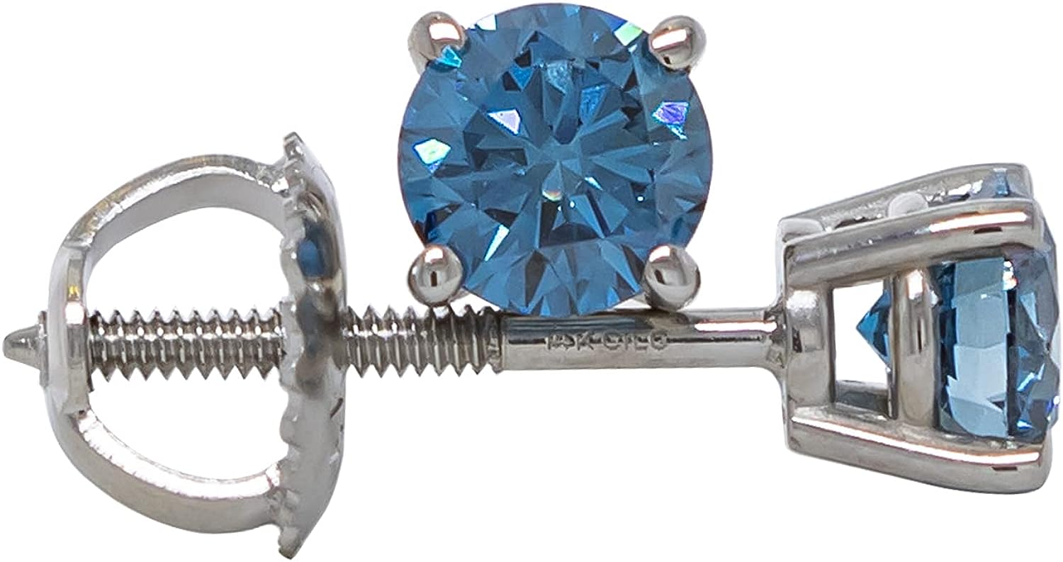 IGI Certified 2.00 Carat Lab-Created Diamond Stud Earrings 14k White Gold Womens VS2-SI1 Clarity (White I-J, Blue, Pink)
