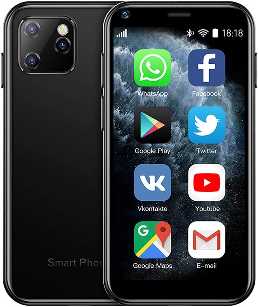 SOYES XS11 3G Mini Smartphone 2.5Inch WiFi GPS China Mobile RAM 1GB ROM 8GB Quad Core Android Cell Phones 3D Glass Slim Body HD Camera Dual Sim Google Play Cute Smartphone (Black)