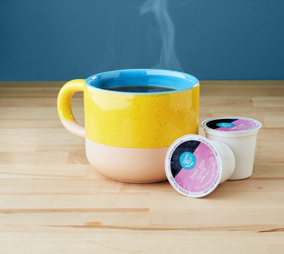 Amazon Brand - Happy Belly Medium-Light Roast Coffee Pods， Donut Style， Compatible with Keurig 2.0 K-Cup Brewers