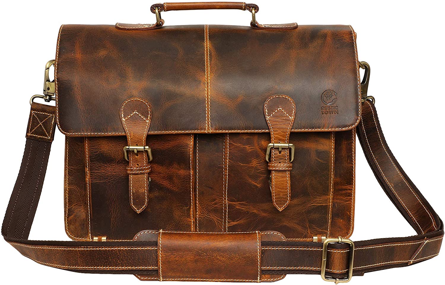 RUSTIC TOWN Handmade Leather Shoulder Briefcase Messenger Bag Mens 16 inch Laptop Satchel