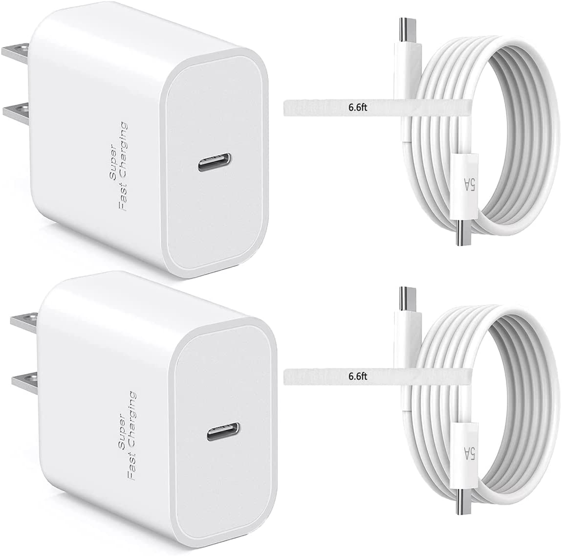 for 45W Samsung Charger Super Fast USB Type C Block PD PPS for Samsung Galaxy S23 S22 Ultra Charger Plus S20 Tab S8 Plus Note 10 20 A53 A52 Z Fold Flip 3 4 6.6ft 5A Type-C Charging Cord 2Pack White