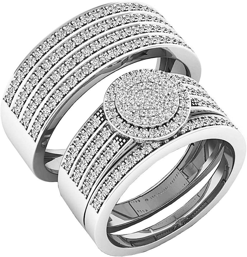 0.80 Carat (ctw) 10K Gold Round White Diamond Men & Women's Engagement Ring Trio Set 3/4 CT