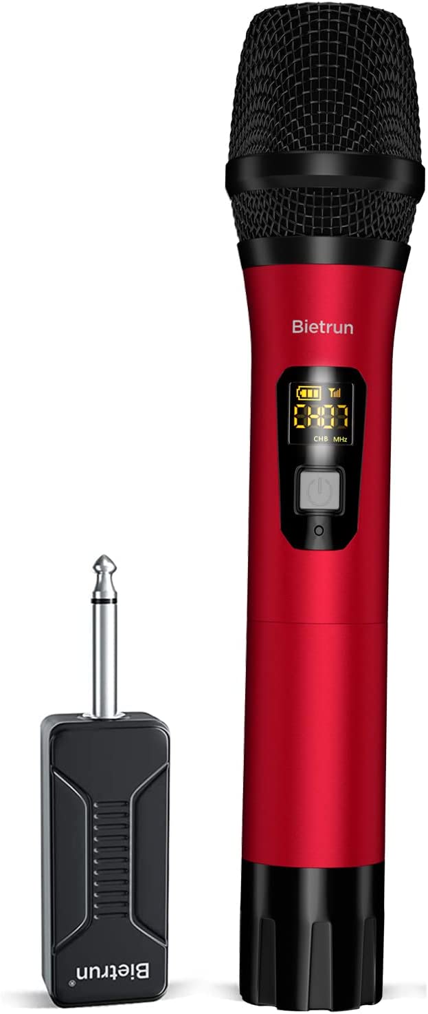 Bietrun Wireless Microphone Only for Mic Input， UHF Metal Dynamic Handheld Multipurpose Mic with Rechargeable Receiver (Work 4hs)， 160ft Range， for Karaoke Machine， Amplifier Speaker， Mixer， Church