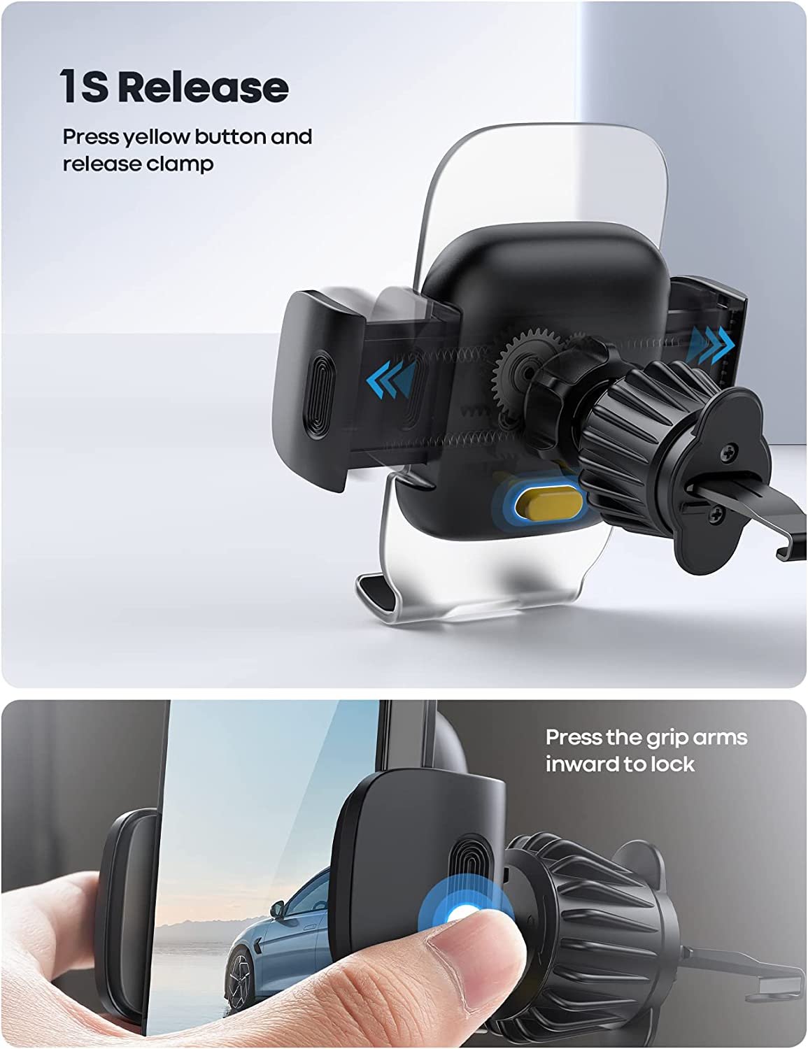 Lamicall Car Suction Cup Phone Holder - [2023 Acrylic Clamp Design] 3in1 Long Arm Car Cell Phone Mount, Automobile Dashboard Windshield Vent Accessories Cradle for All iPhone, Android Smartphones