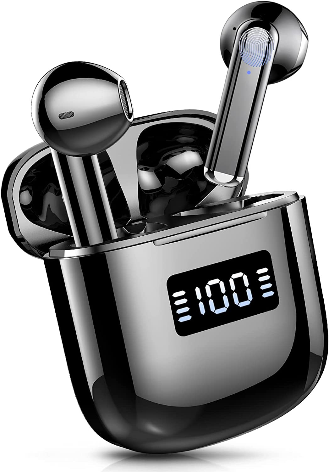 Wireless Earbuds, Bluetoth Earbuds Bluetooth 5.3 Headphones with 4 Mic, 2023 ear buds wireless Headphones, HiFi Stereo Noise Cancelling Bluetooth Earphones, LED Display, 25H Playtime for Sport Black