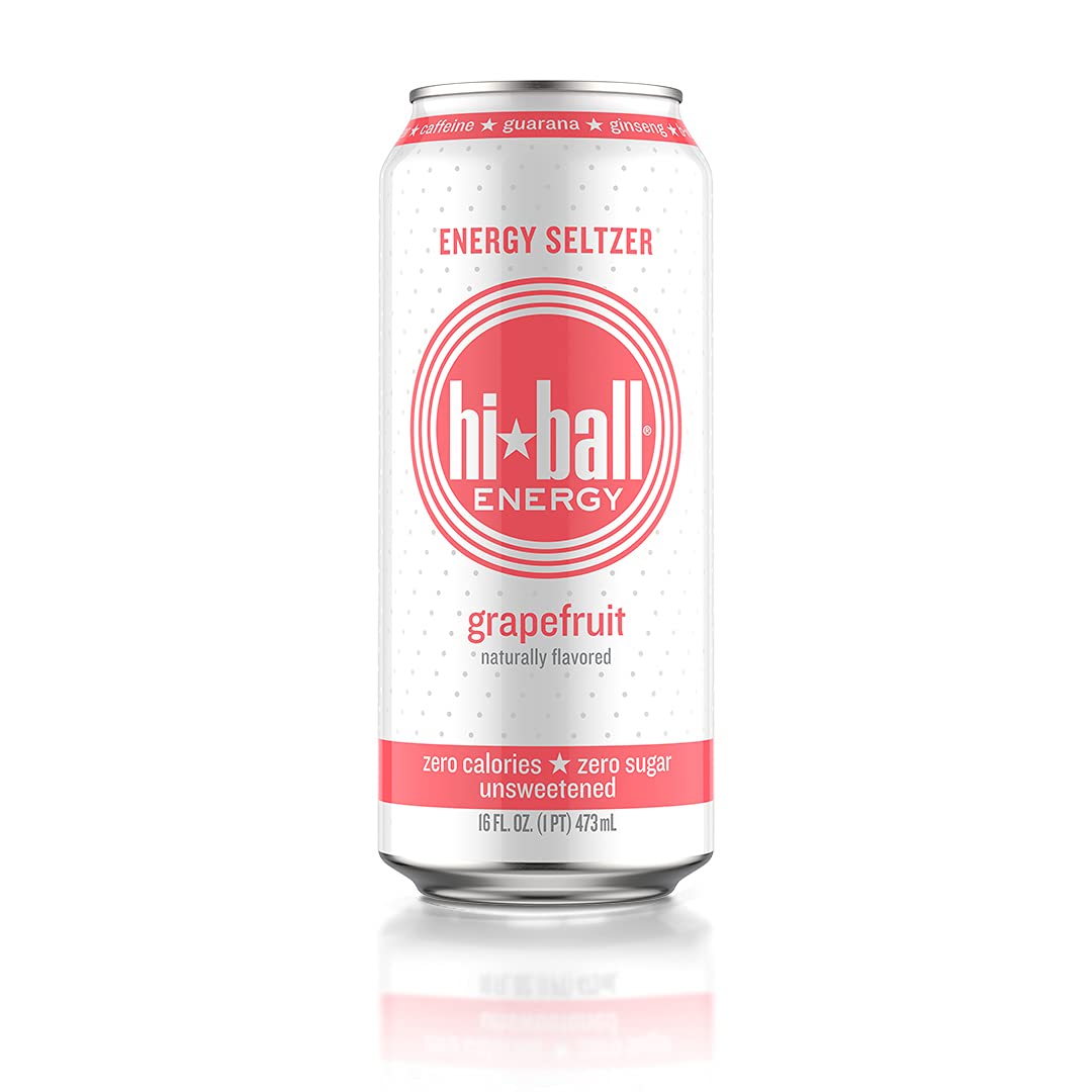 Hiball Energy Seltzer Water, Caffeinated Sparkling Water Made with Vitamin B12 and Vitamin B6, Sugar Free (8 pack of 16 Fl Oz), Blood Orange