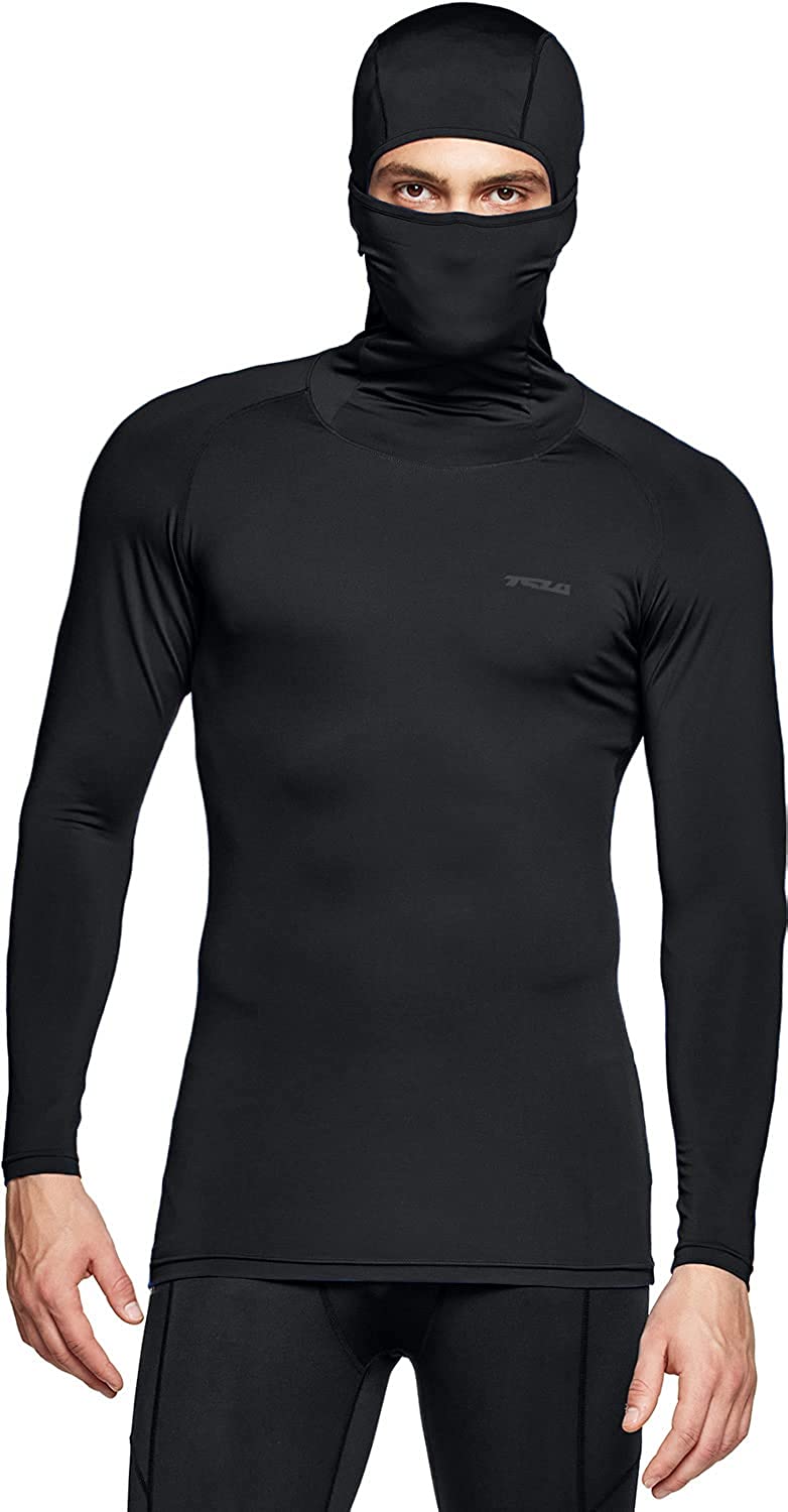 TSLA Men's Long Sleeve Workout Shirts Hoodie with Mask, UPF 50+ Cool Dry Fit Sports Compression Shirts