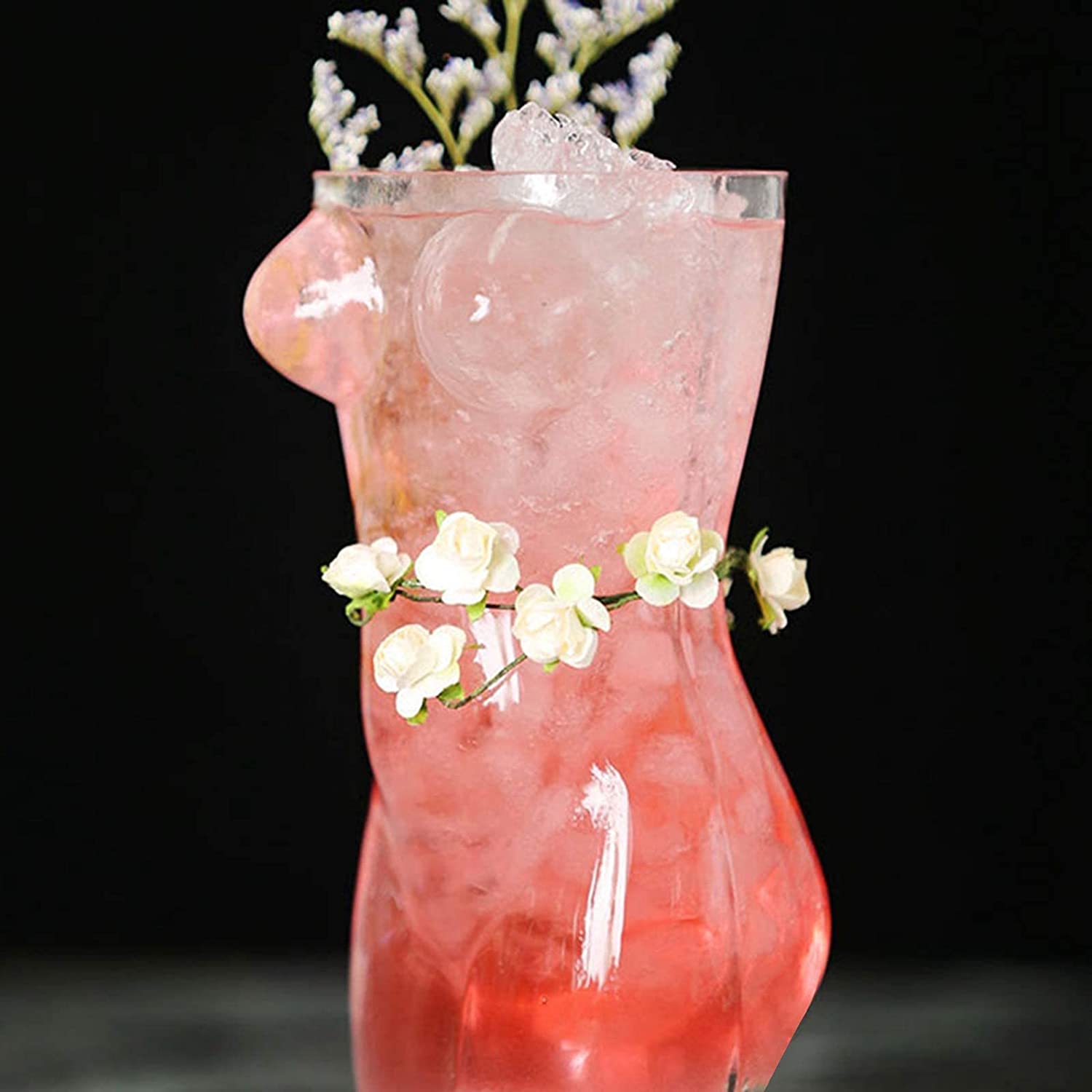 PolSurdy Rose Flower Wine Glasses, Creative Red Wine Glass Set of 2 for Women, Goblet Wine Cocktail Juice Glass for Housewarming, Wedding, Kitchen Bar Celebration (6OZ，2Pcs)