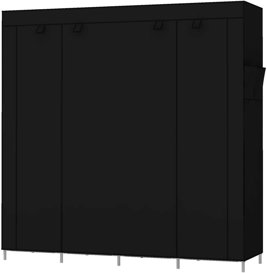 UDEAR Portable Closet Large Wardrobe Closet Clothes Organizer with 6 Storage Shelves, 4 Hanging Sections 4 Side Pockets,Black