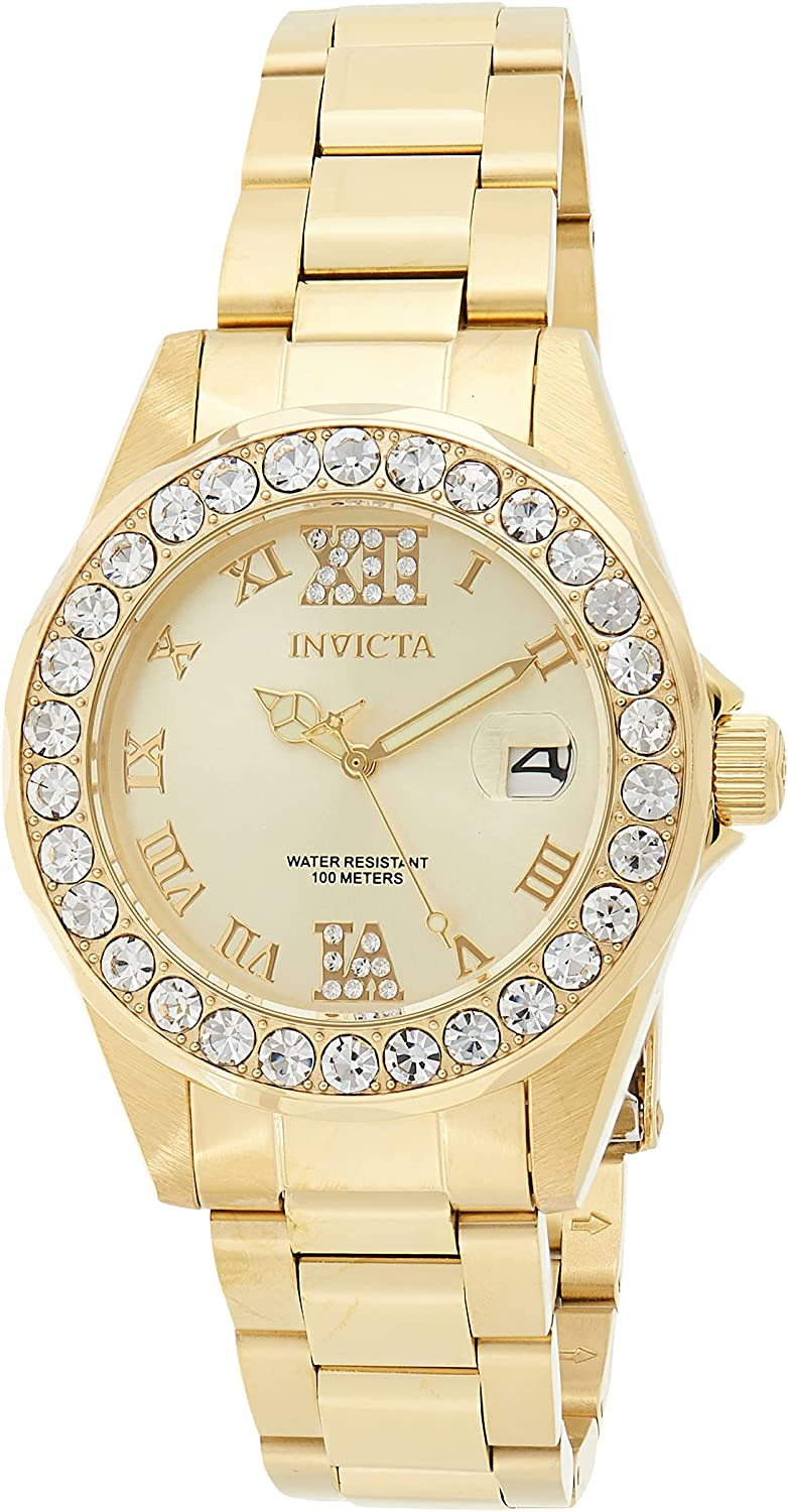 Invicta Women's Pro Diver Crystal Accented 18k Ion-Plated Stainless Steel Watch