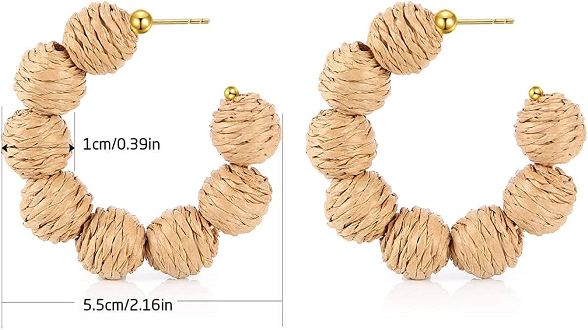 AIDSOTOU Rattan Earrings for Women Lightweight Geometric Statement Earrings Handmade Straw Wicker Braid Teardrop Hoop Drop Dangle Earrings 4 Pairs