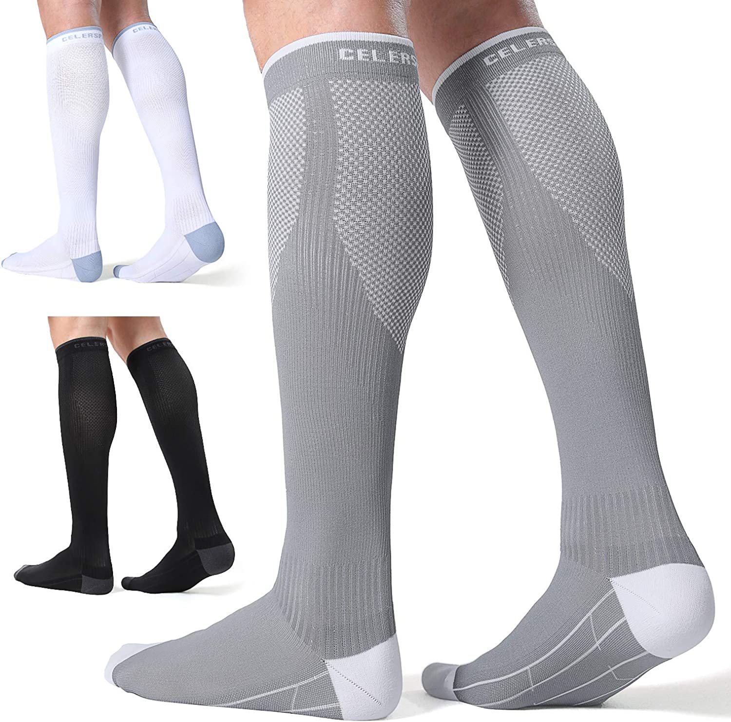 3 Pairs Compression Socks for Men and Women 20-30 mmHg Running Support Socks