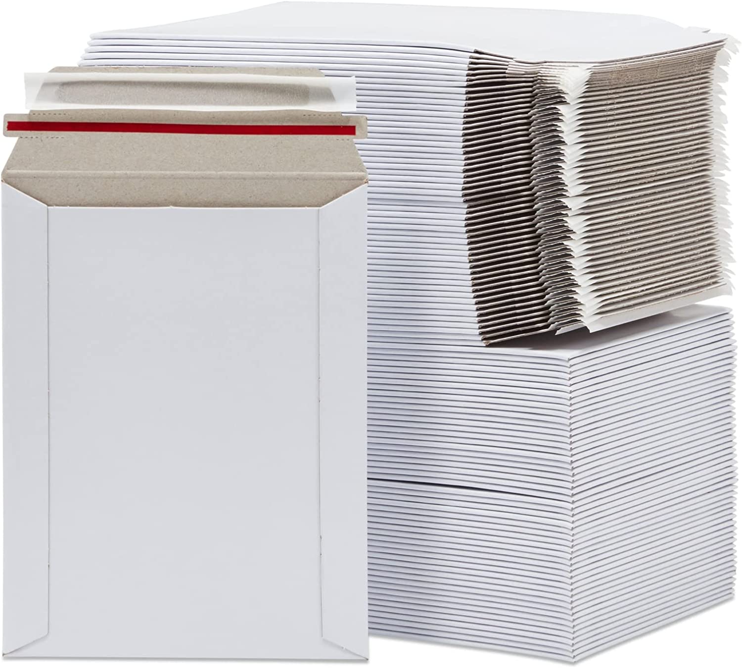100 Pack Stay Flat Rigid Mailers 6x8 with Self Adhesive Seal, Bulk White Cardboard Envelopes for Shipping Photo, Documents, Collectible Trading Cards, Art Prints