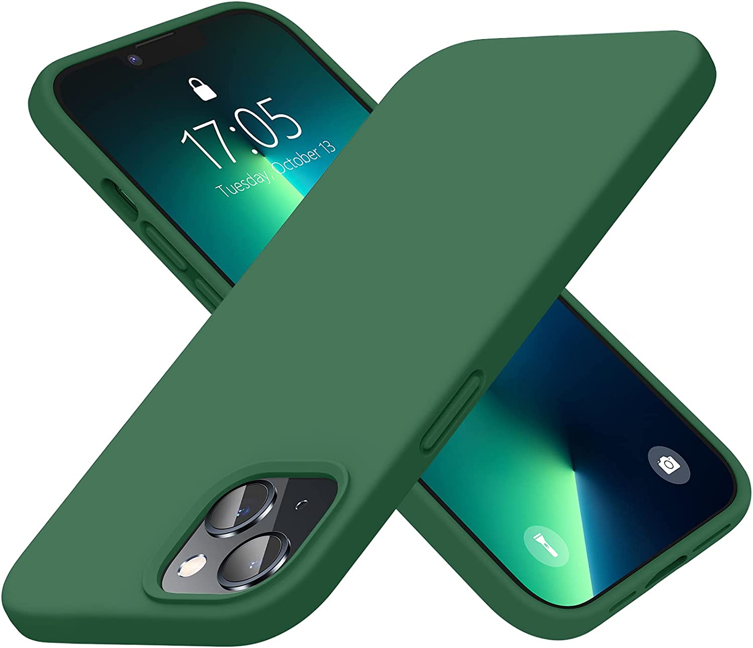 Elando Compatible with iPhone 13 Case & iPhone 14 Case, Liquid Silicone Shockproof Protective Slim Case Shockproof Protective Phone Case with Anti-Scratch Microfiber Lining, 6.1 inch Midnight Green