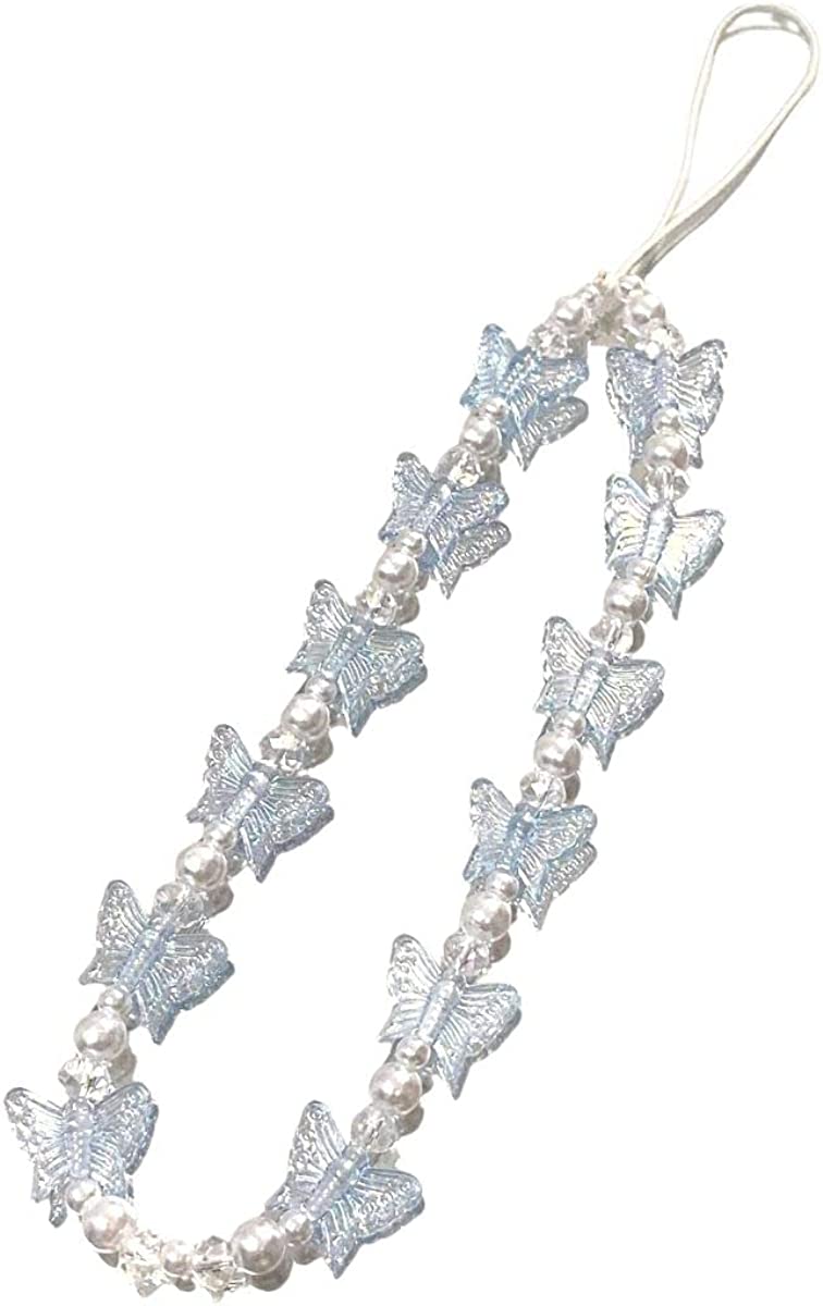 Fuqimanman2020 Butterfly Beaded Phone Lanyard Strap Charms Y2K Imitation Pearl Mobile Phone Chain Anti-Lost Colorful Acrylic Charm for Women and Girls