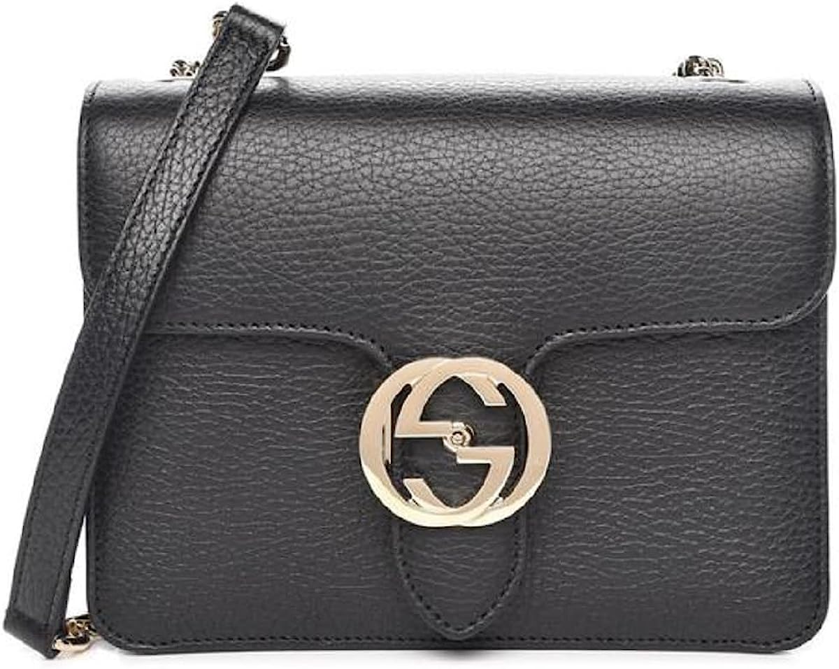 Gucci Interlocking BLACK Marmont Leather Silver Handbag Italy Chain 510304 NEW