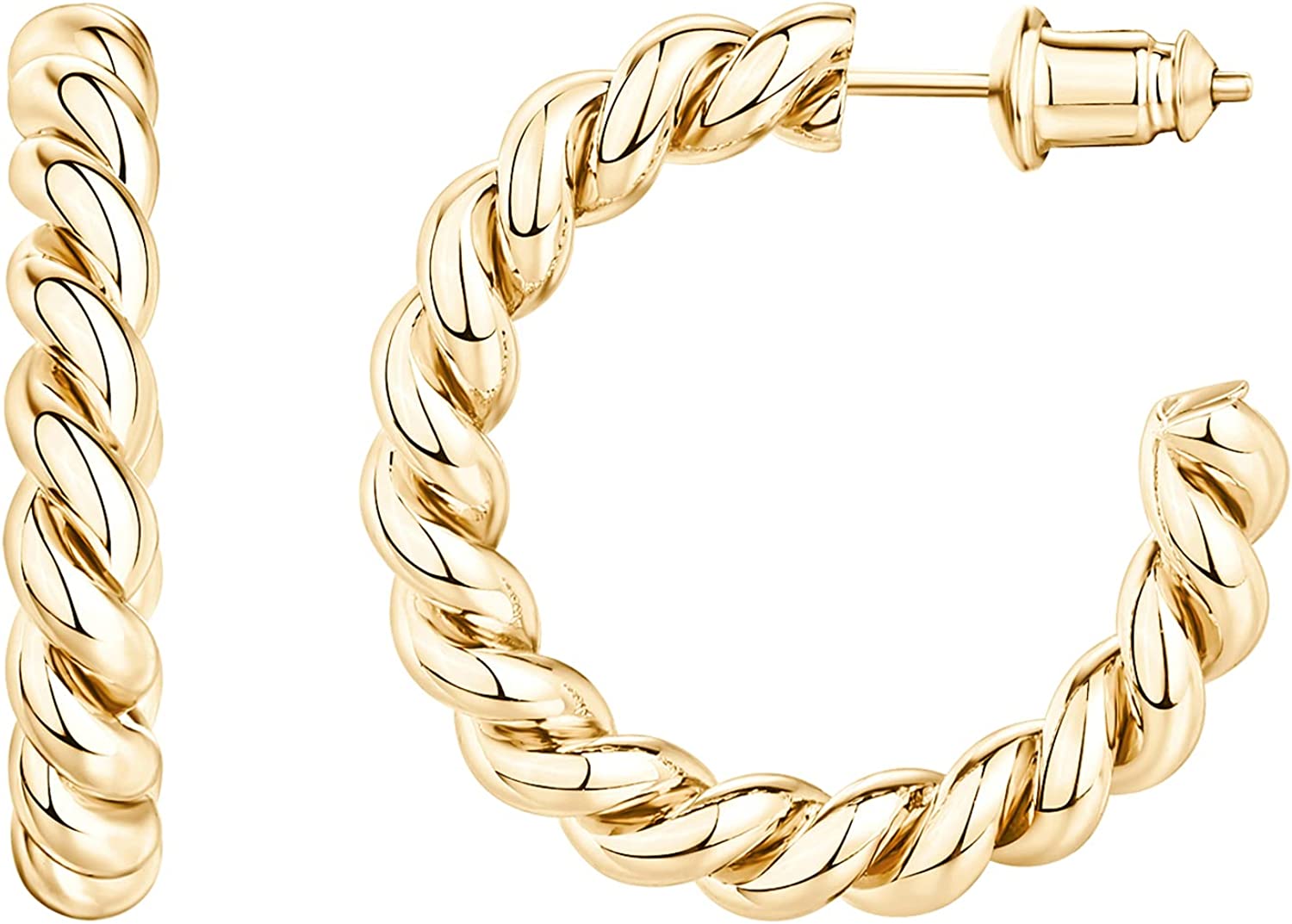 PAVOI 14K Gold Plated Twisted Rope Round Hoop Earrings in Rose Gold, White Gold and Yellow Gold