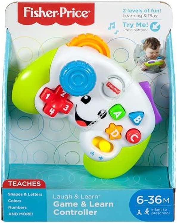 Fisher-Price Pretend Video Game Controller Baby Toy with Music Lights and Learning Songs, Fine Motor Toy