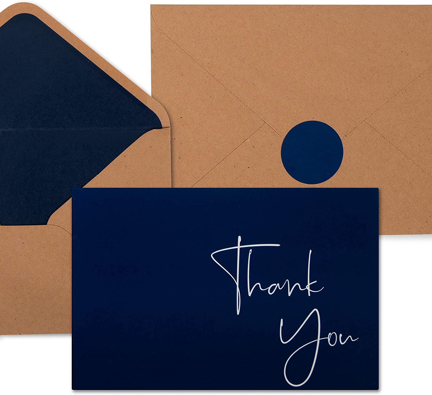 VNS Creations 100 pack Thank You Cards with Envelopes & Stickers - Classy 4x6 Blank Thank You Cards Bulk Box Set - Large Thank You Notes for Wedding, Small Business, Baby & Bridal Shower (Navy Blue)