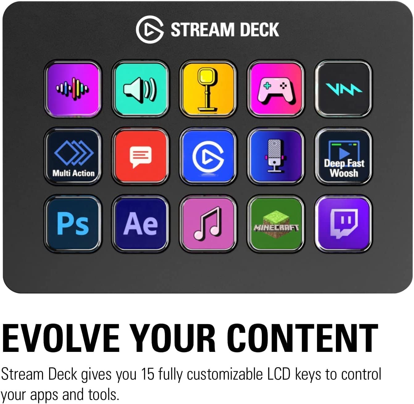 Elgato Stream Deck MK.2 – Studio Controller, 15 macro keys, trigger actions in apps and software like OBS, Twitch, ​YouTube and more, works with Mac and PC