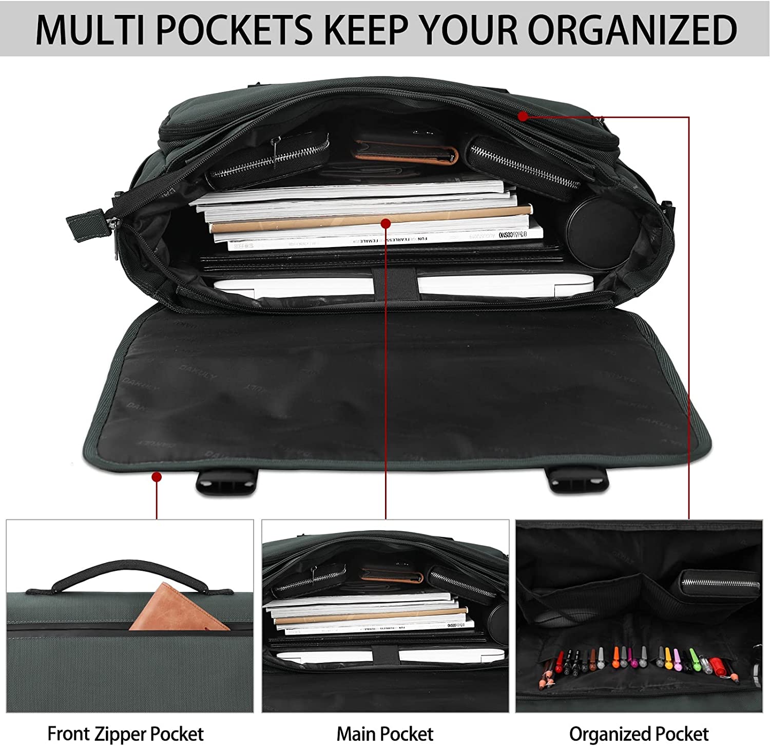 Dakuly Messenger Bag for Men 15.6 Inch Waterproof Laptop Briefcase with Cable Organize Bag Large Satchel Shoulder Bag Lightweight Office College Computer Laptop Bag， Black