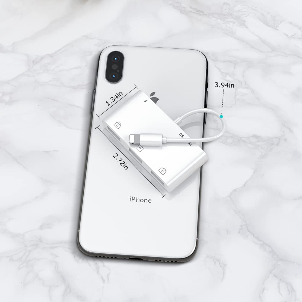 ZESTHOP Compatible with iPhone/iPad to USB Adapter， 6 in 1 USB Camera to iPhone/iPad Adapter with SD &amp; TF Card Reader， Power Delivery， Compatible with iPhone/iPad/iPod and More USB Device