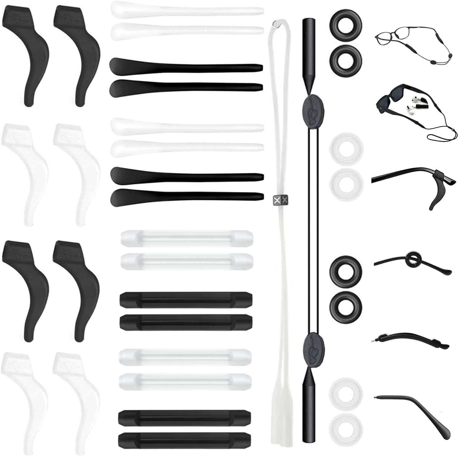 Glasses Strap Eyeglass Holder Glasses Ear Cushion Glasses Ear Grip Hook 6types 10styles 18pairs 34pcs Sunglasses Strap Anti Slip Eyewear Retainer mingbuy (34)