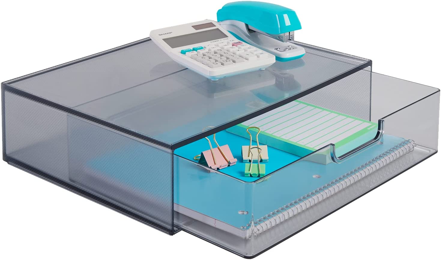 STORi STAX Plastic Stackable Organizer Drawer in Classic Grey | 12.5-inches Wide | Organize Office Desk Accessories and Sort Letter-Size Paper | Made in USA