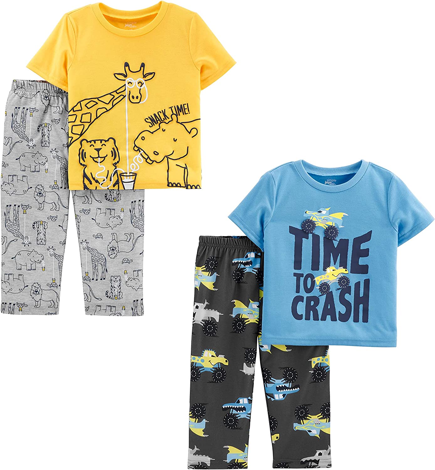 Simple Joys by Carter's Toddler Boys' 4-Piece Pajama Set (Short-Sleeve Poly Top & Fleece Bottom)