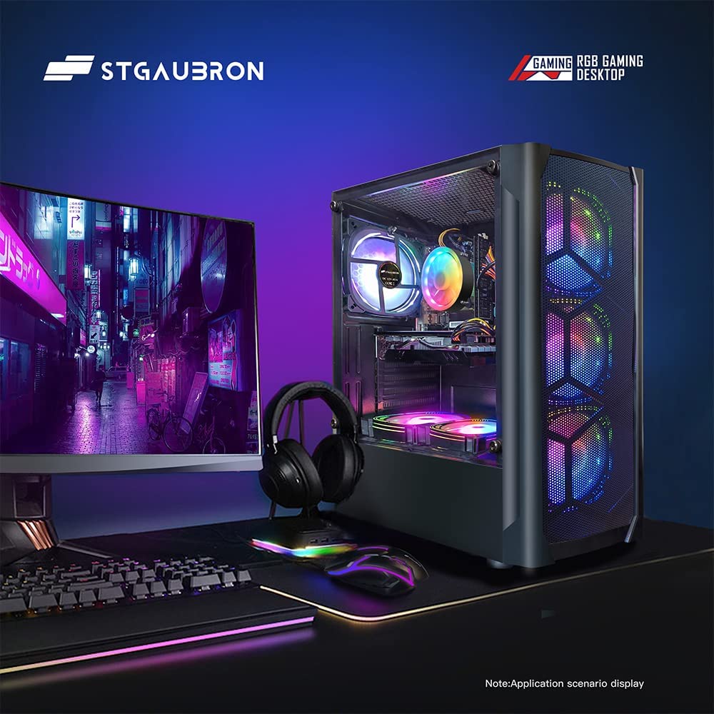 STGAubron Gaming Desktop PC Computer,Intel Core I7 3.4 GHz up to 3.9 GHz,16G RAM,512G SSD,Radeon RX 580 8G GDDR5,WiFi,Bluetooth 5.0,RGB Fanx6,RGB Keyboard&Mouse&Mouse Pad,RGB BT Sound Bar,Win10Pro64