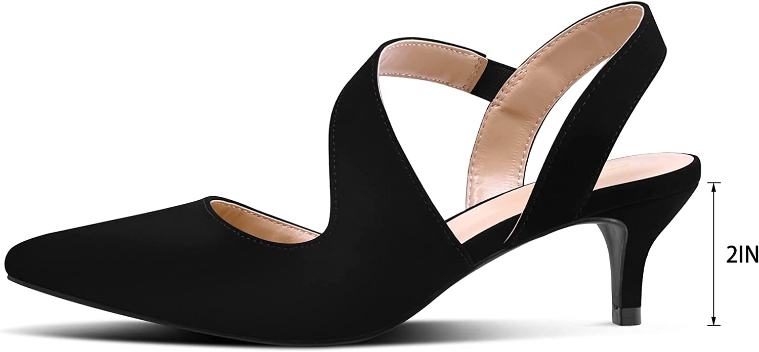 mysoft Women's Pumps 2 inch Low Heel Pointed Toe Slingback Wedding Party Dress Shoes