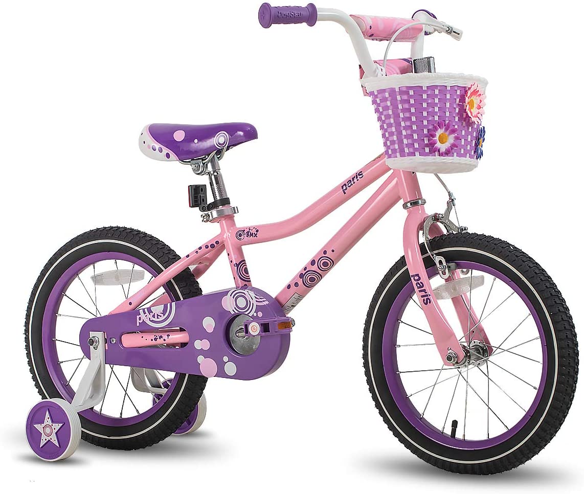 JOYSTAR Paris Girls Bike for Toddlers and Kids 2-9 Years Old, 12 14 16 18 Inch Kids Bike with Training Wheels, Basket and Handbrake, Kids' Children Bicycle
