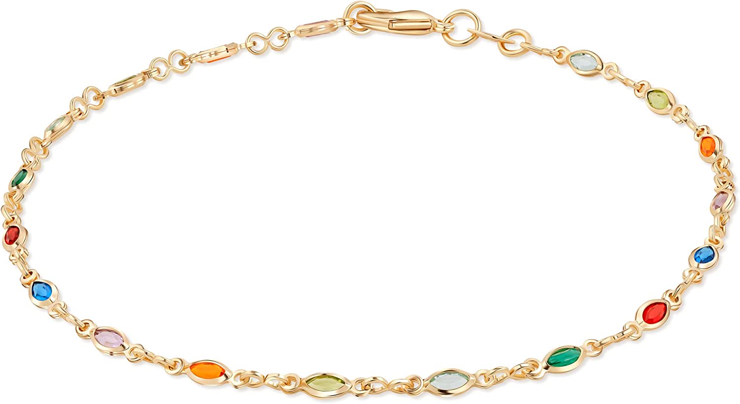 Barzel 18K Gold Plated Gold and Multi Color Crystal Baguette Anklet