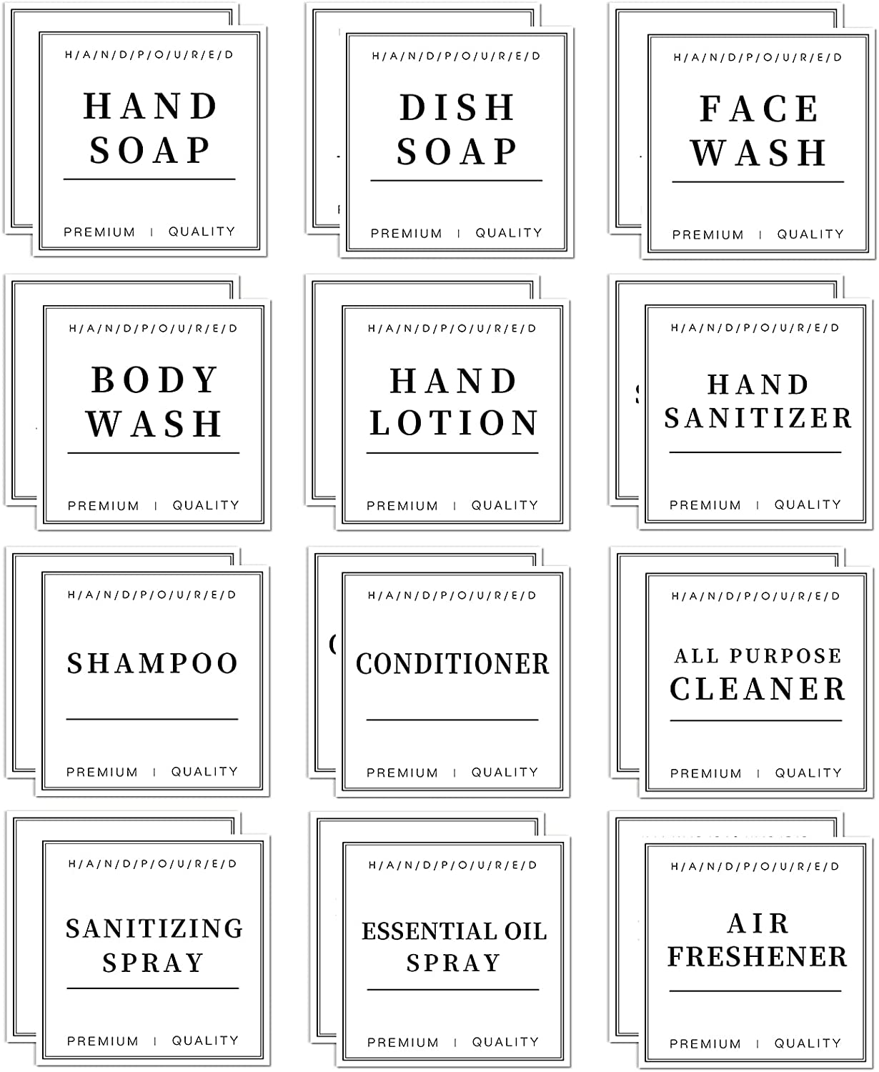 24 PCS White Waterproof Labels for Bottles, Shampoo and Conditioner Dispenser Label Stickers, Bathroom Hand Soap Label Stickers,Removable Cleaning Labels for Glass/Plastic Spray Bottle