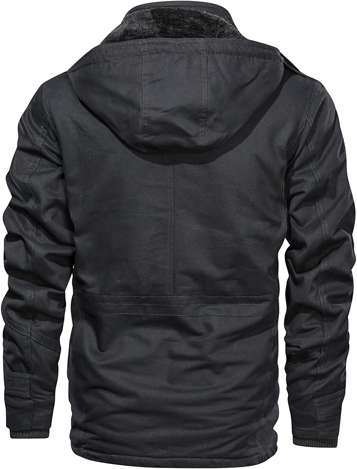 anzerll Men&#39;s Winter Military Thicken Cotton Jacket Fleece Lined Coat Casual Stand Collar Windbreaker With Removable Hood