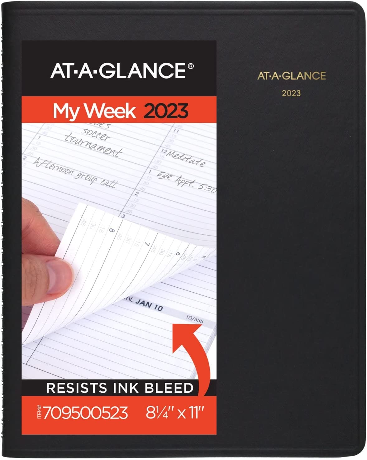 AT-A-GLANCE 2023 Weekly Planner, Quarter-Hourly Appointment Book, 8-1/4" x 11", Large, Black (7095005)