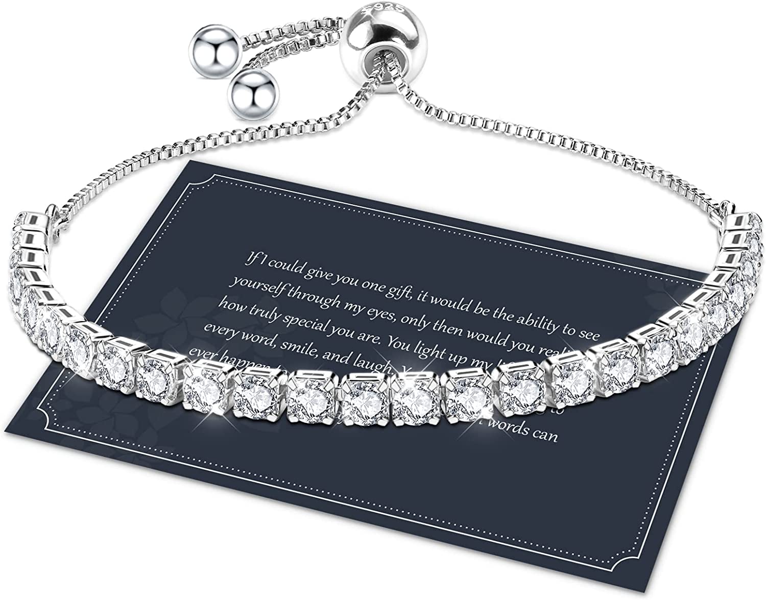 J.Fée Silver Bracelet,S925 Tennis Bracelet with Sparkling 5A Cubic Zirconia Adjustable Bracelet for Women Silver Bracelets for Women Gifts for Women Girls,Gifts for Her