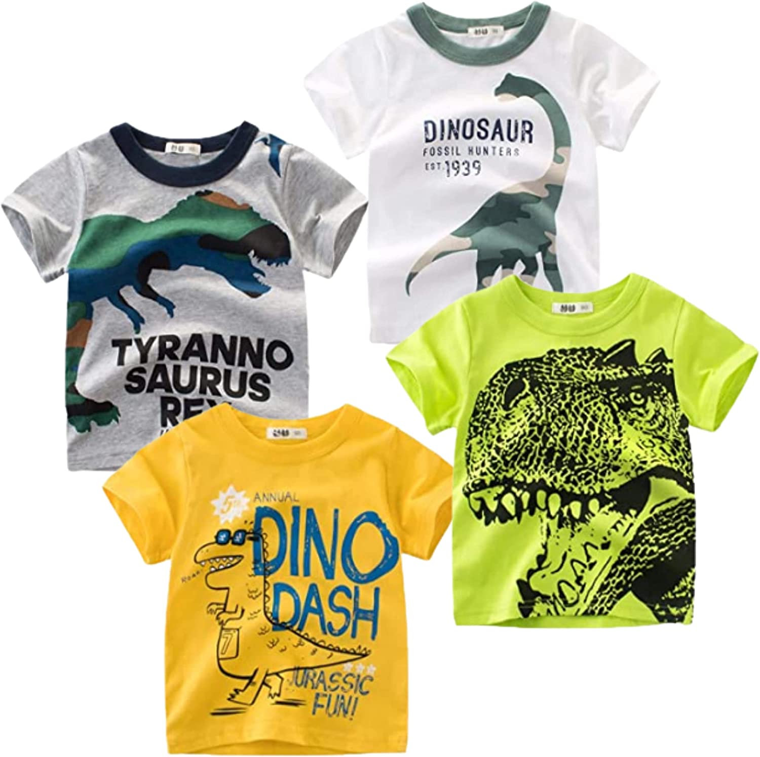 HZXVic Boys Long Sleeve Shirts Toddler T-Shirts Cotton Kids Crewneck Tops Graphic Tee 3-Pack