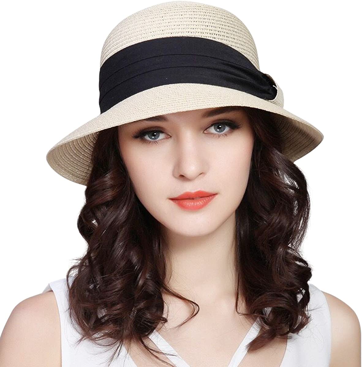 Lanzom Sun Hats for Women Wide Brim Straw Hat Summer Beach Hat Foldable Packable Cap for Travel Outdoor
