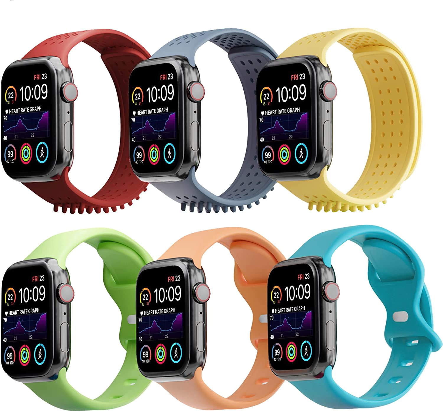 6 Pack Watch Strap Compatible apple watch band 38 mm 40 mm 41 mm 42 mm 44 mm 45 mm 49 mm Women's Men's Soft Silicone Waterproof Sports Hand Apple Watch band Replacement for iWatch Strap Ultra SE Serie