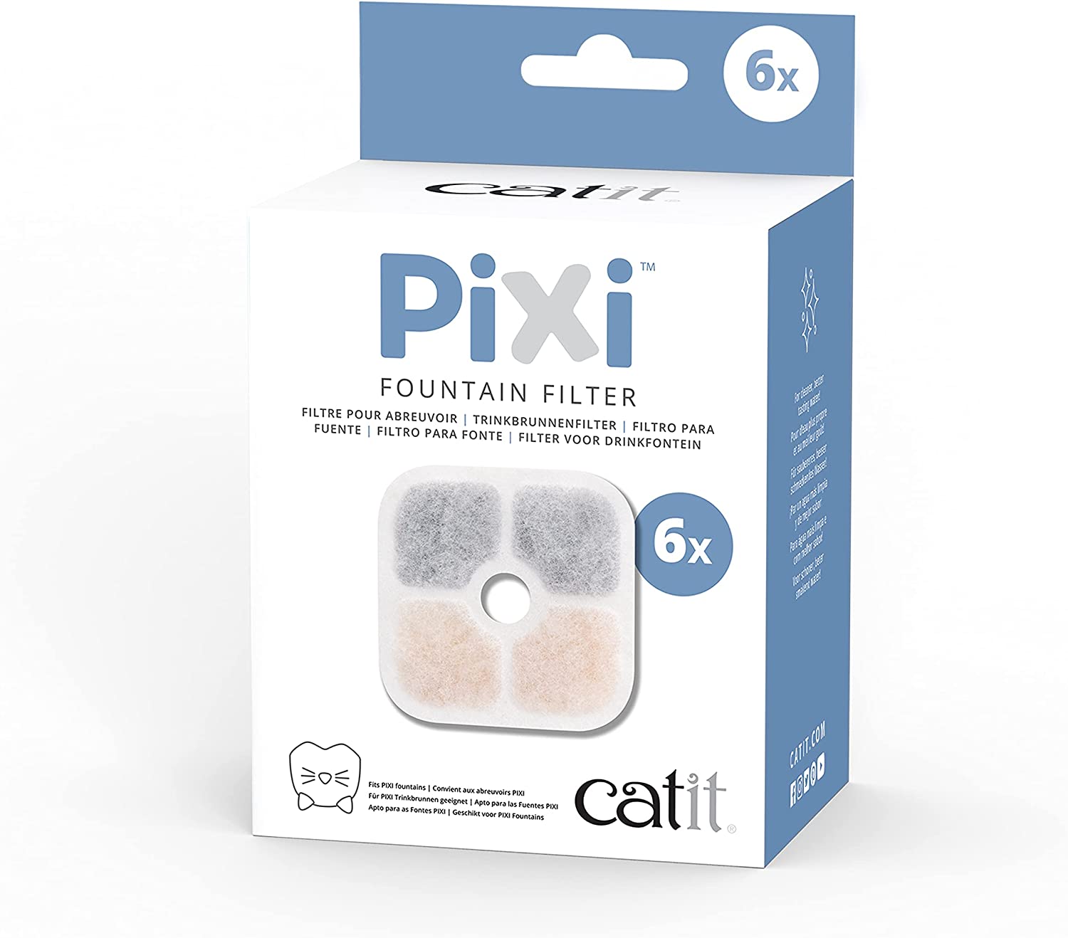 Catit PIXI Cat Drinking Fountain Filter, Replacement Triple Action Water Filter, 6-Pack, White