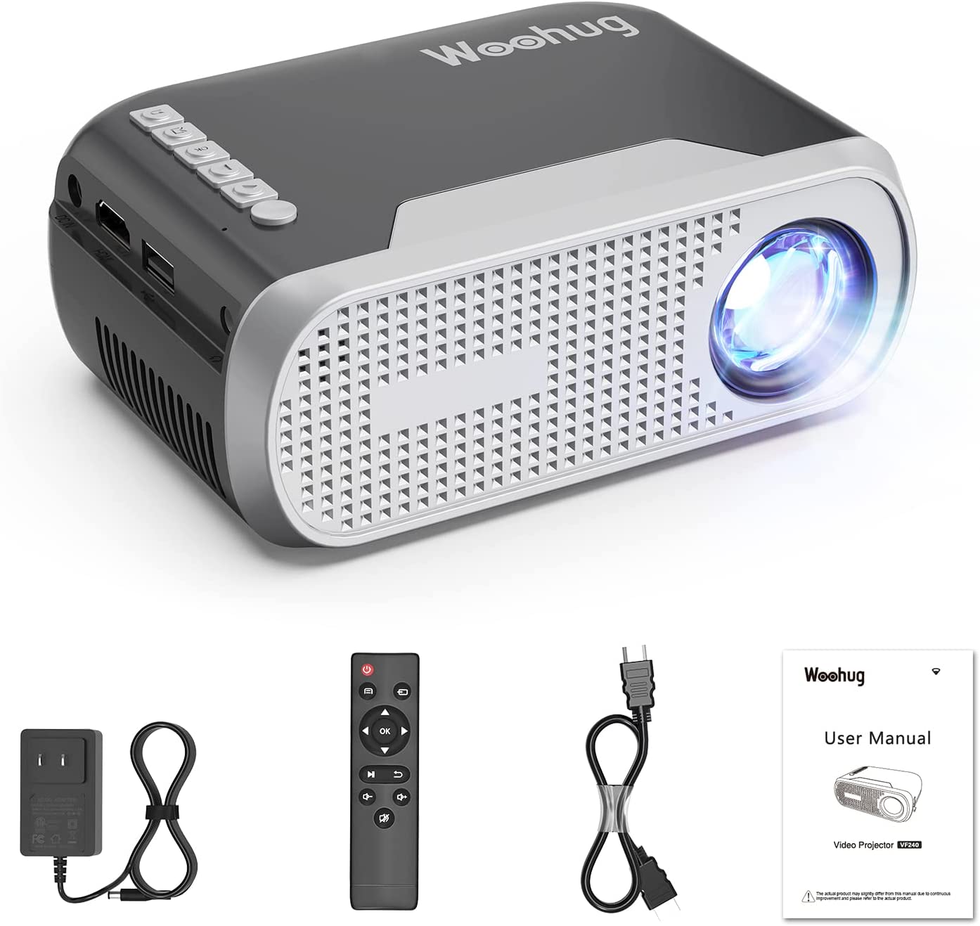 Mini Projector for iPhone, Woohug Mini Portable Projector for Kids Gifts, Movie Projector for Outdoor use, Small Home Theater Projector Full HD 1080P Supported Projector Compatible with HDMI, USB