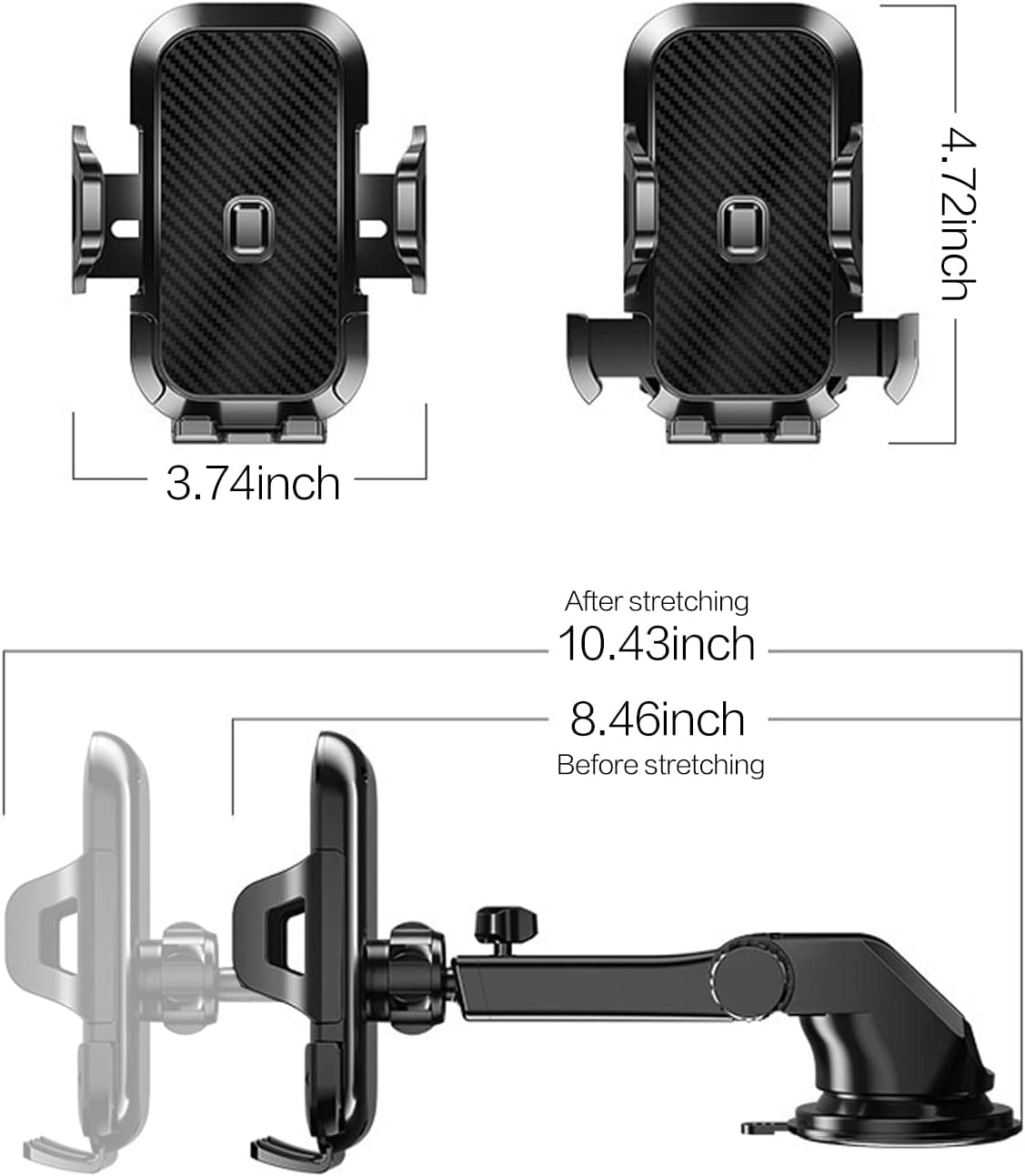 Yonput 1 PC Car Phone Holder Mount, Two Styles Black Cell Phone Holder Car Dashboard Windshield Air Vent Universal Phone Car Mount Compatible with All Phones (Suction Cup Holder & Air Vent Holder)