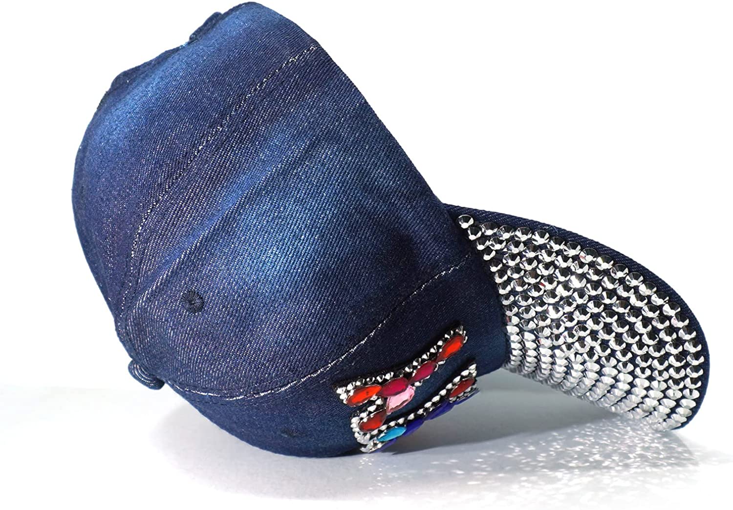 Bling Baseball Cap for Women Fancy Denim Bejeweled Sun Hat Studded Rhinestone Crystals Adjustable