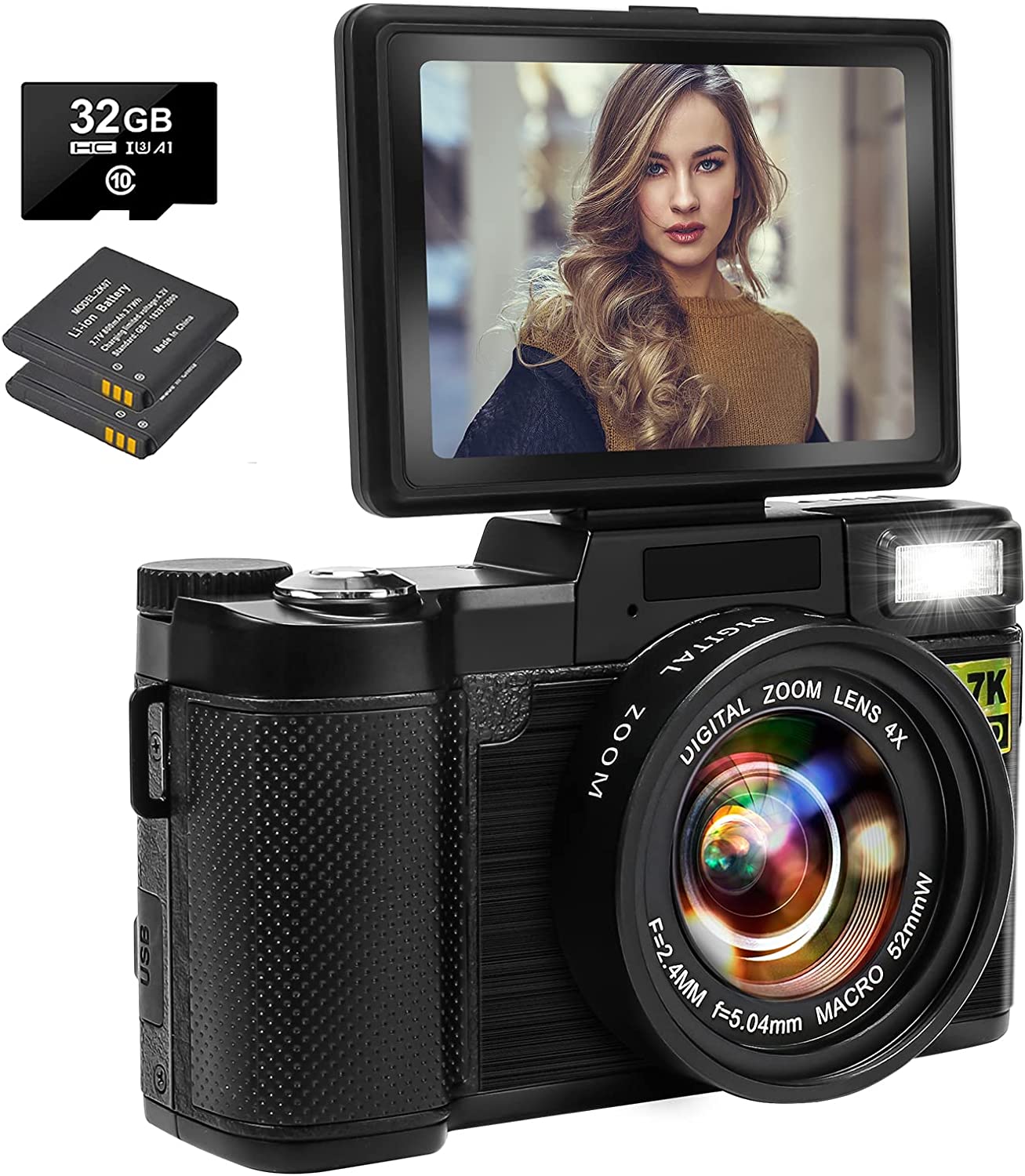 Digital Camera for Photography, 2.7K 30MP Vlogging Camera for YouTube with 32GB SD Card, Portable Digital Video Camera for Begginers,Teens with 3.0 Inch 180 Degree Flip Screen, 2 Batteries