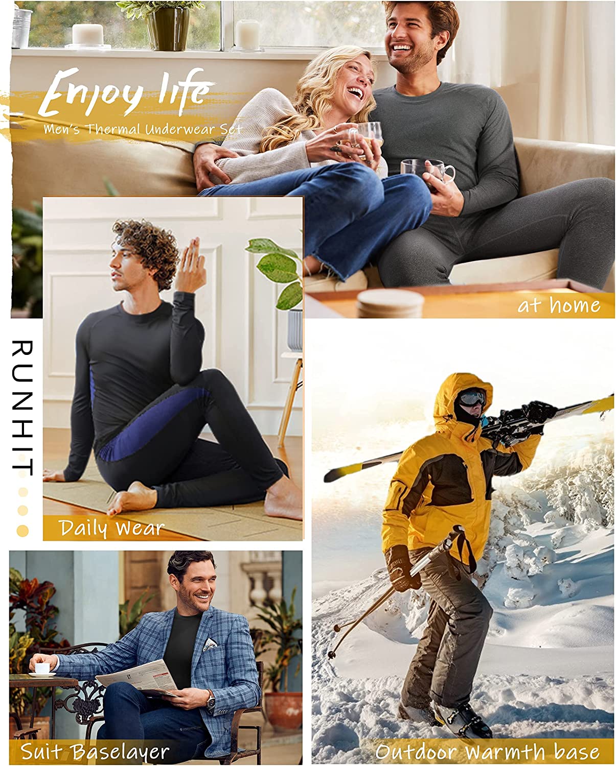 Runhit Thermal Underwear for Men Long Johns for Men Thermal Shirts Pants Base Layer Mens Thermal Underwear Set