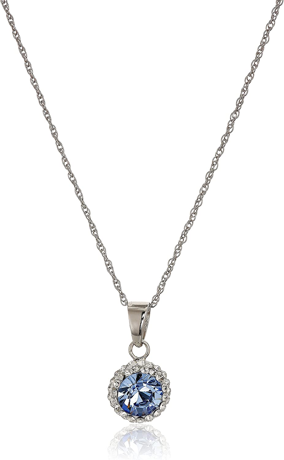 Amazon Collection Sterling Silver Crystal Halo Pendant Necklace,18"