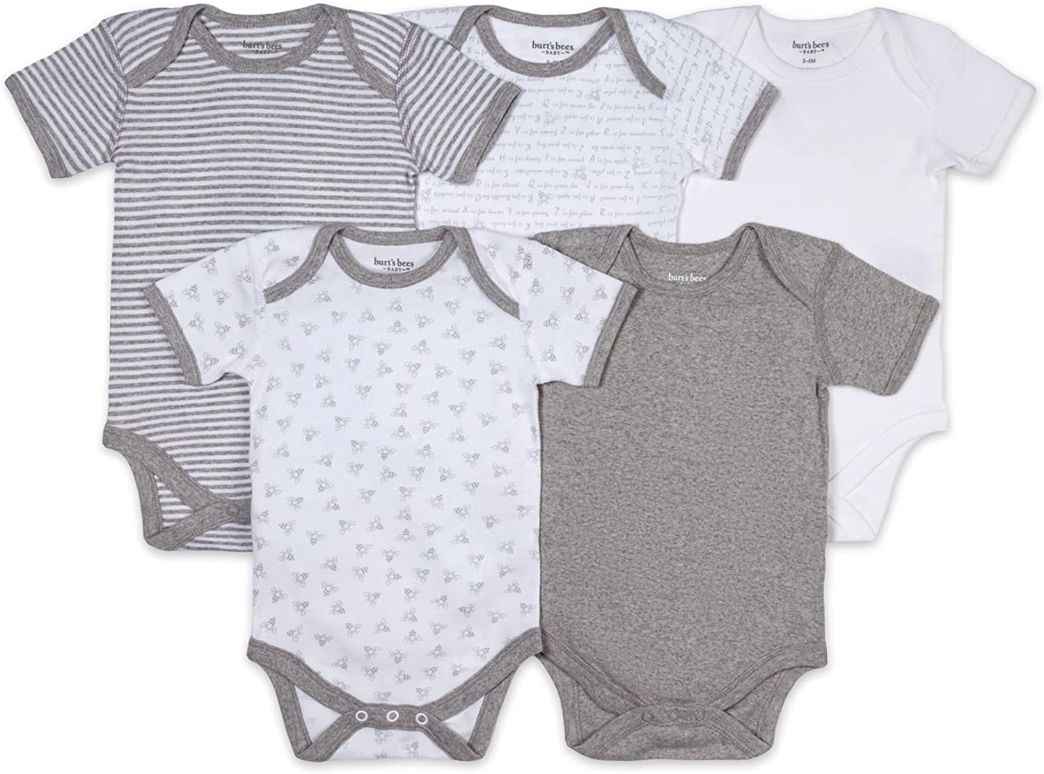 Burt's Bees Baby baby-boys Bodysuits, 5-pack Short & Long Sleeve One-pieces, 100% Organic Cotton